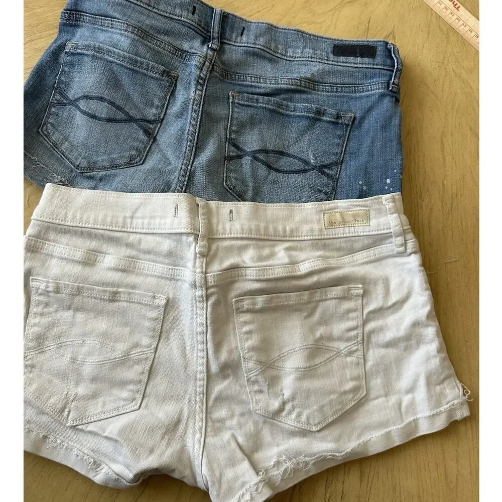 Y2k Abercrombie & Fitch Denim Short 2 w28 White & Blue Low Rise Stretch Lot 2